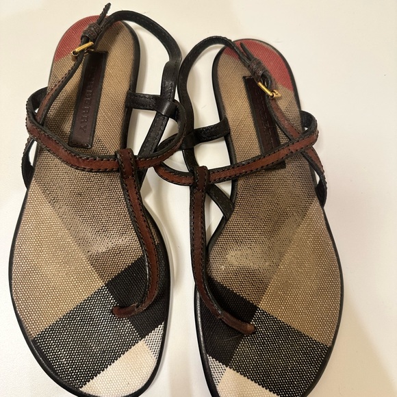 BURBERRY fabric lined leather sandals - Picture 1 of 3